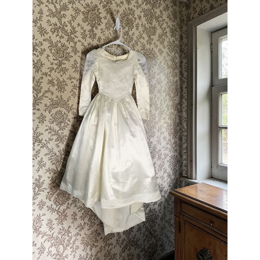 Vintage Junior Bride Flower Girl  Satin Wedding Gown